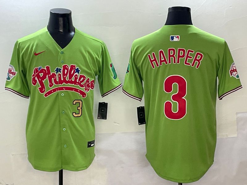 Men Philadelphia Phillies 3 Harper Green Five generations Nike 2025 MLB Jersey style 4